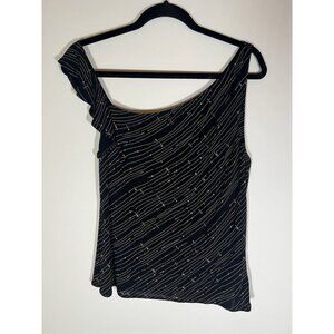 Vintage 90s Y2K Max Studio black ruffle asymmetrical tank blouse L glam
